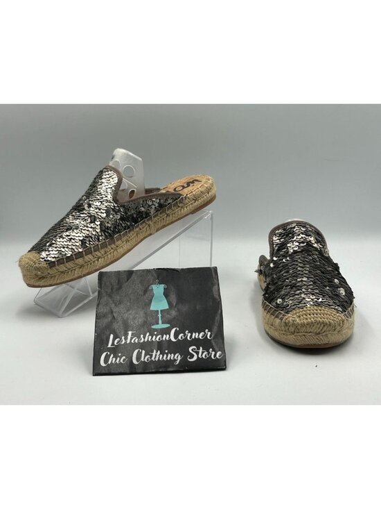 Sam Edelman Shoes - Sam Edelman Women's Pewter Sequin Kerry Espadrille Mules Shoes Size 6 3348